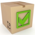 Green tick mark on a carton box.