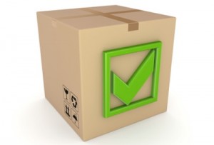Green tick mark on a carton box.