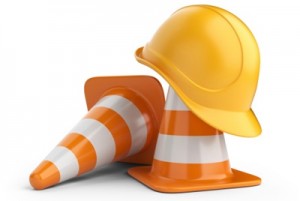 Traffic cones and hardhat 3D. Isolated